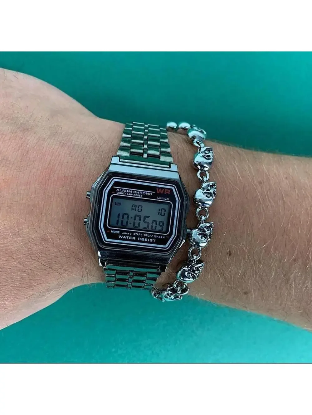 Y2K Vintage Retro Silver Gray Digital Stainless Steel Watch 8 Inch Unisex